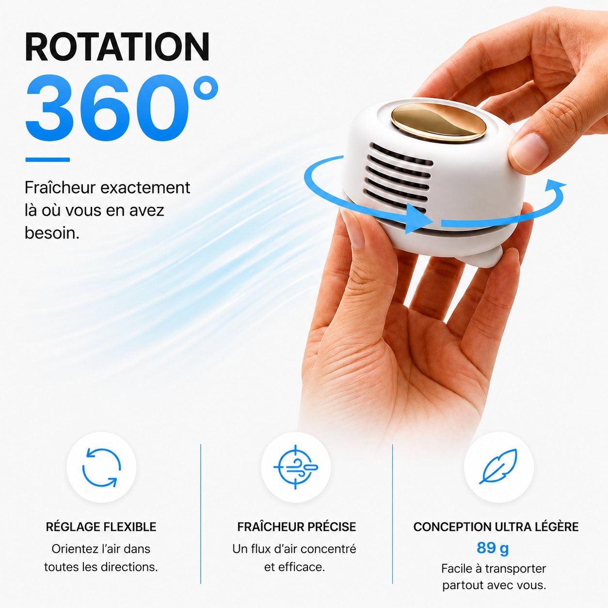 HydraAir™ | Ventilateur Clip Portable — Mains Libres
